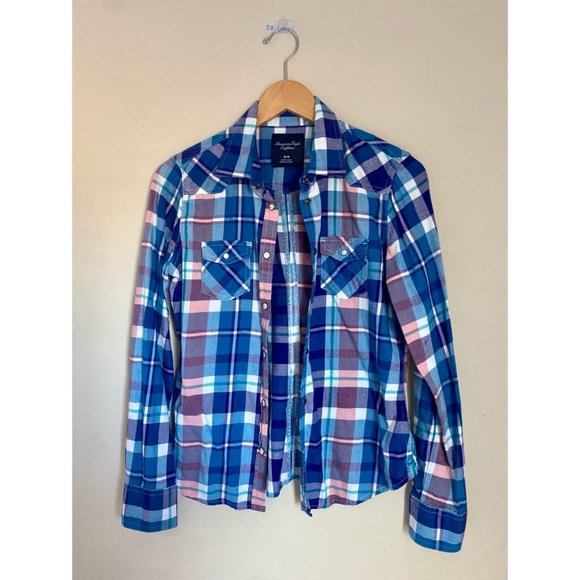 American Eagle Outfitters Flannel Blue / Purple / White - Picture 1 of 5